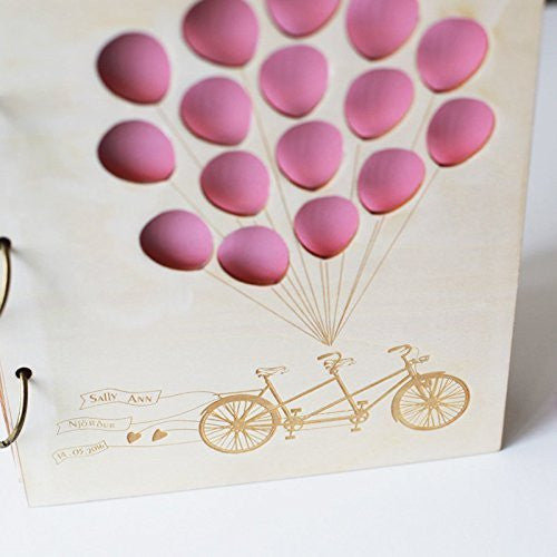 Rustic Wood Wedding Guest Book with Balloons And Bike Wedding Wood Advice  Book, Laser Cut Wedding Guest Book, Custom Guest Book