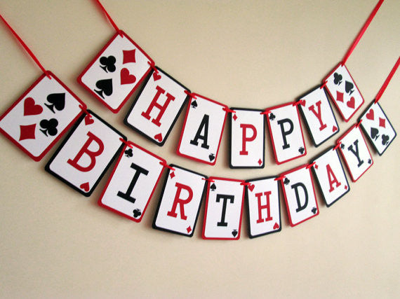 Happy birthday Banner, Casino birthday Garland, 21st party decor,Poker –  DokkiDesign