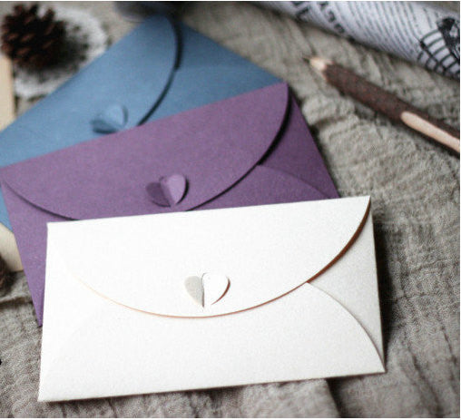 Set 25 Handmade wedding envelopes.Six colors. Heart bottom