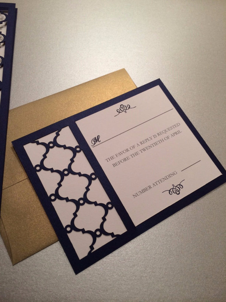 Monogram Navy blue Laser Cut Wedding Invitation Great Gatsby style inv –  DokkiDesign