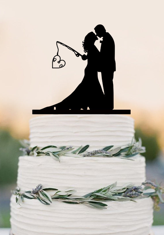 Hooked for Life Unique Wedding Cake Topper, Fishing Lover Wedding, Couple  Fish Hook And Antler Heart Acrylic Wood Cake Topper - AliExpress