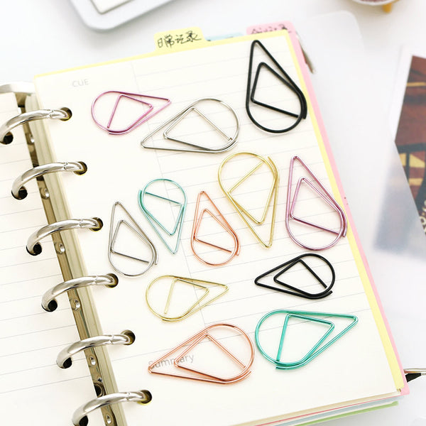 Colored Raindrop Waterdrop Metal Paper Clip, Paper Pin Clip, Planner Clip,Binder Clips