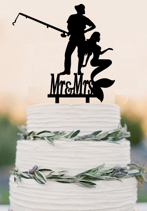 Fishing Wedding Cake Topper, Bride Hooked the Groom, the Bride