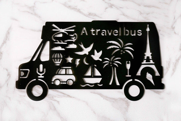 Travel Bus Bullet Journal Stencil/Camping Van  Stencil/Black Plastic/Stencil Template/ Bullet Journal Stencil