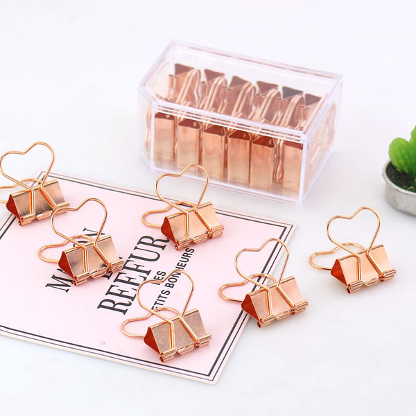 12pcs Rose gold heart binder clips, rose gold bookmarks/planner clips , Binder Clips, Office Supplies, journal supplies