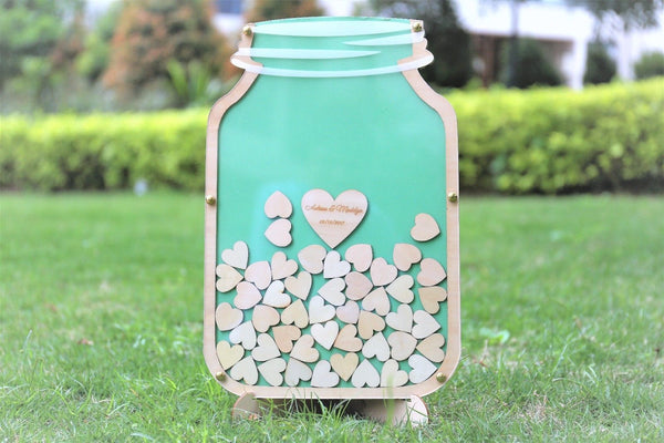 Wedding Guest Book Mason Jar Drop Box custom Alternative Wooden Hearts drop box