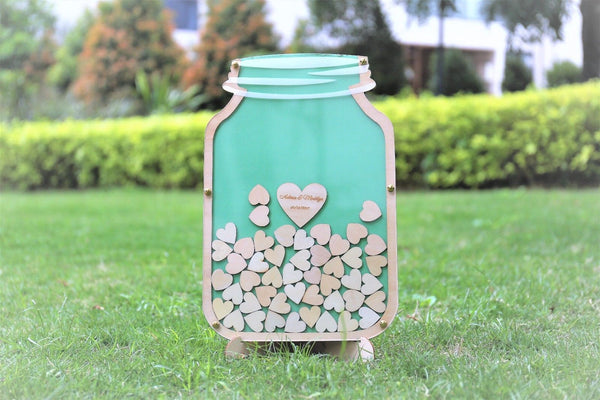 Wedding Guest Book Mason Jar Drop Box custom Alternative Wooden Hearts drop box